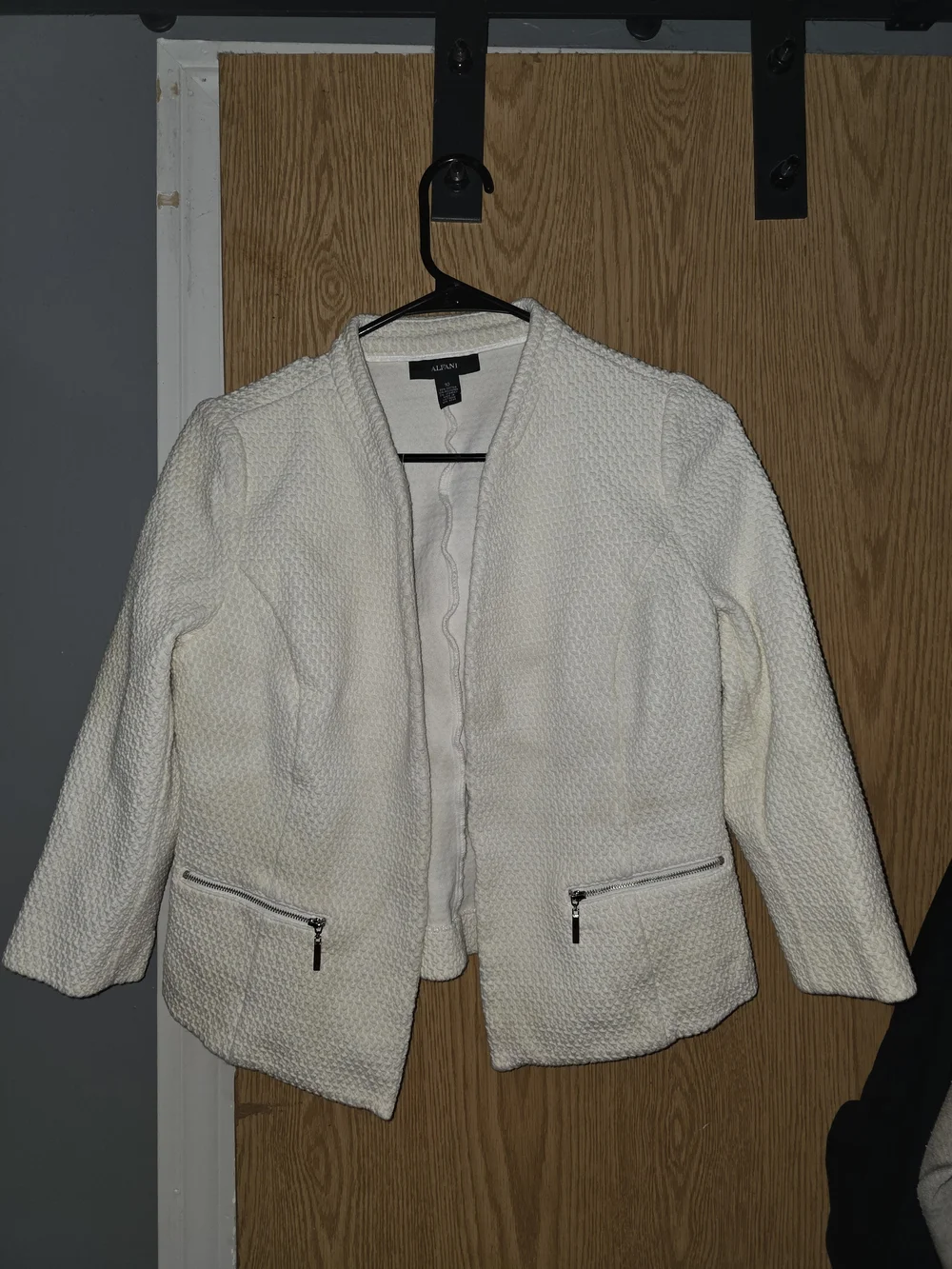 Alfani Textured Open-Front Zip-Pocket Blazer White Size 10